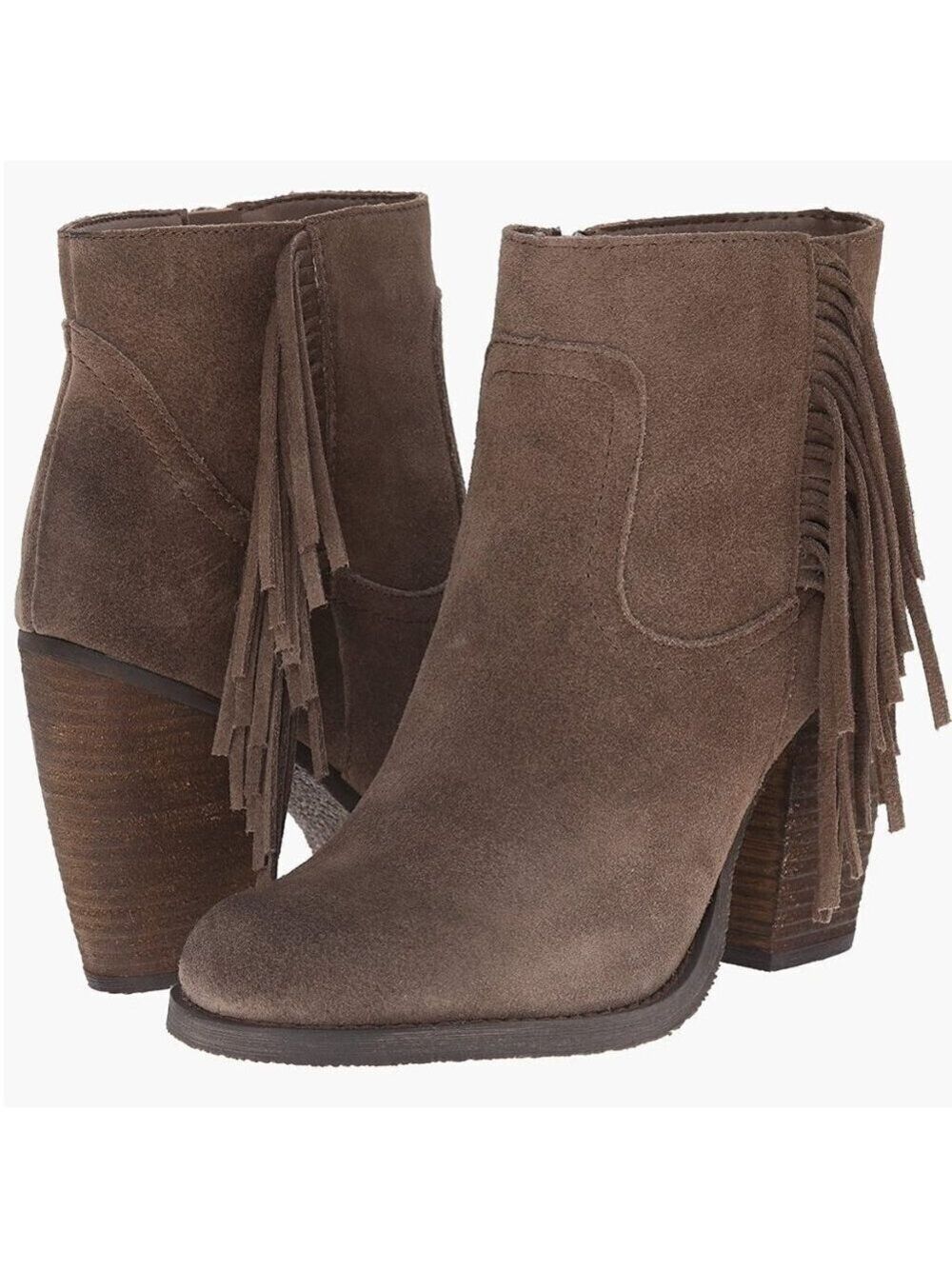 Sbicca Marimba Fringe ankle BOOT WESTERN Taupe Size 7.5M